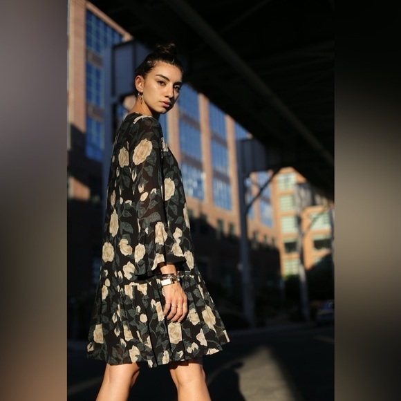 Ganni Carlton Georgette Dress Black Floral - Picture 3 of 9